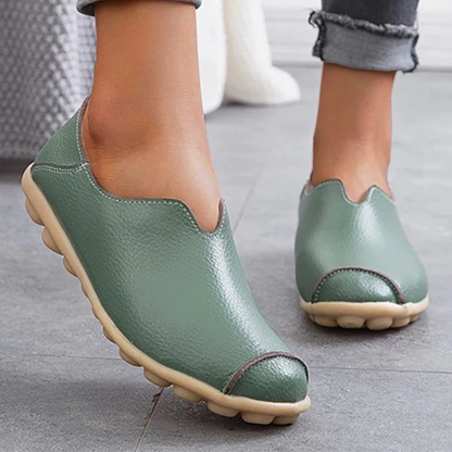 Woman Casual Flat Heel Cow Tendon Low Top Closed Toe Slip On Comfortable Work Shoes