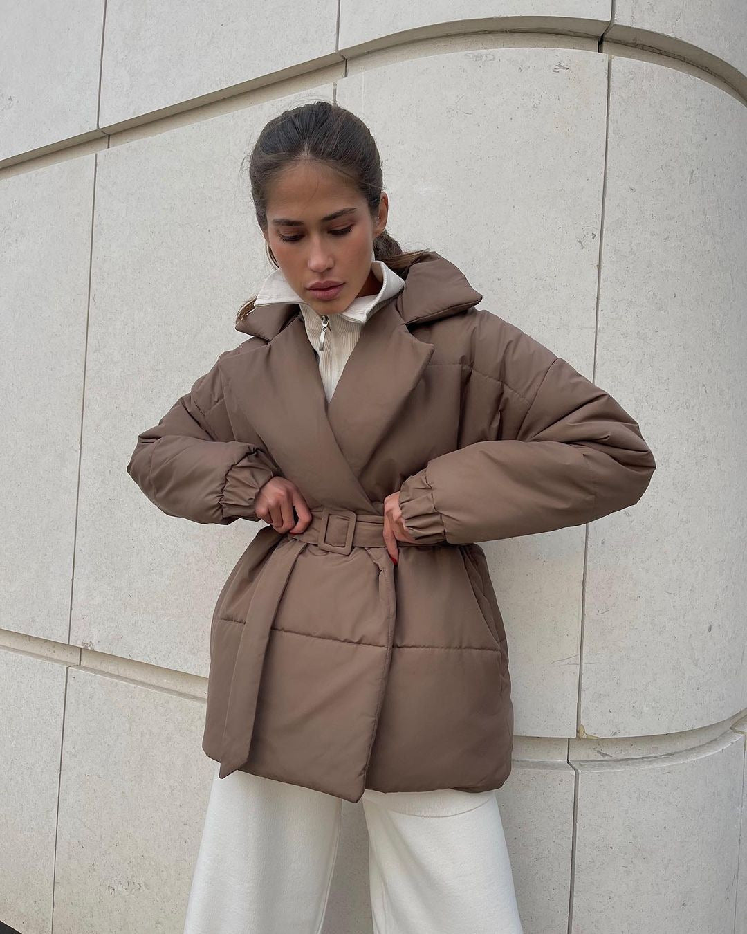 Women's Slim Wool Blend Long Lapel Overcoat