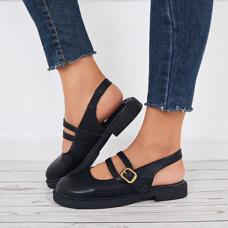Closed Toe Mary Jane Slingback Flats Low Block Heel Loafer Shoes