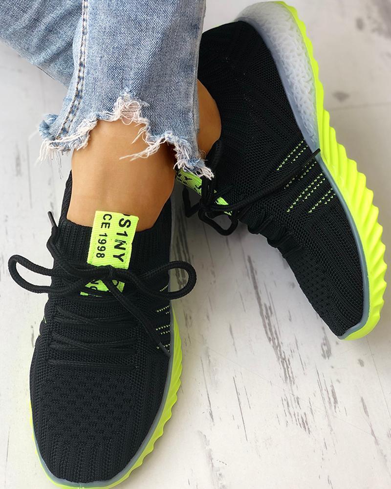 Colorblock Knitted Sneakers For Women