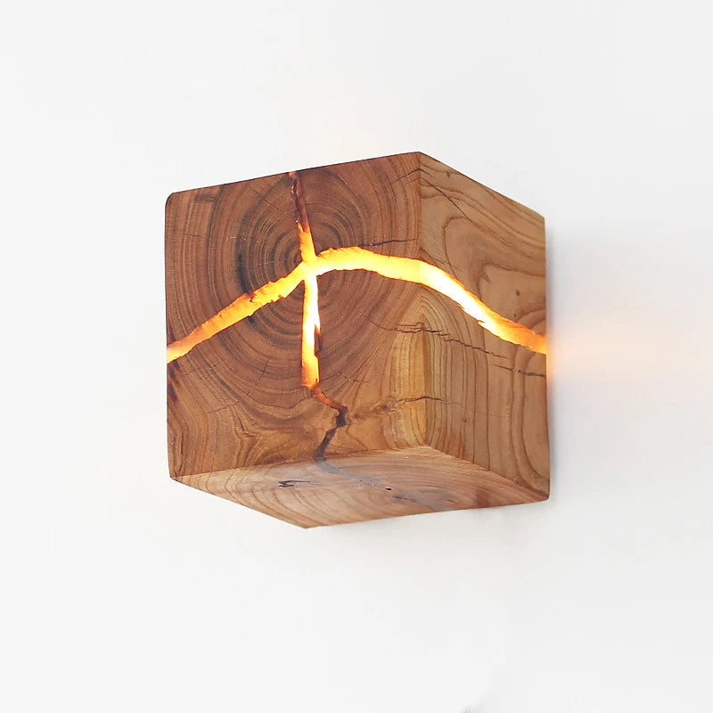 Natural Wooden Square Wall Lamp