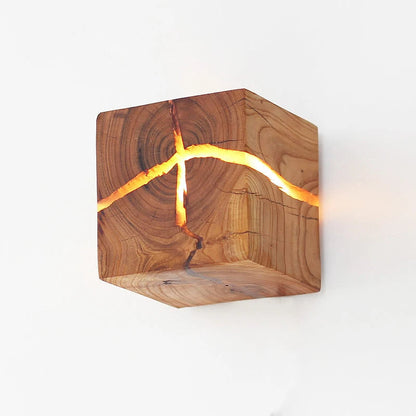 Natural Wooden Square Wall Lamp