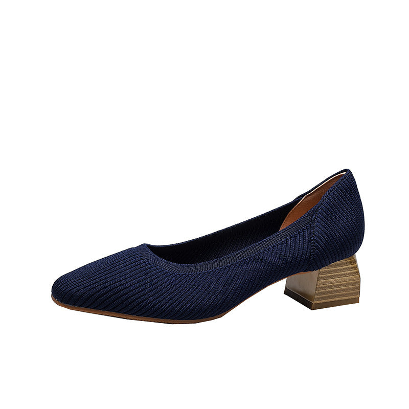 Comfortable Classy Knit Cap Toe Flats-Dark Blue