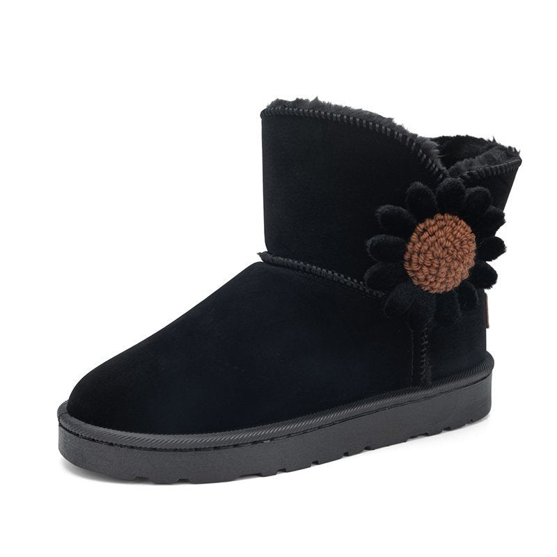 Warm Faux Fur Ankle Snow Boots Flower Winter Booties