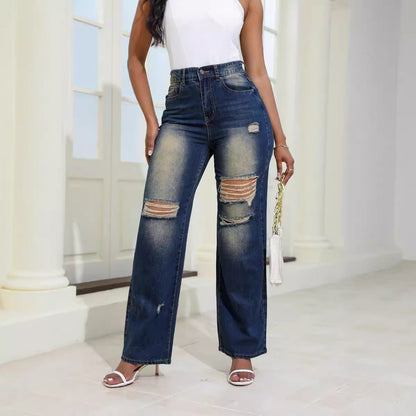 Women's Casual High Waist Ripped Denim Jeans