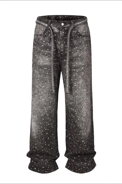Ripped Designer Mens Jeans with Belt