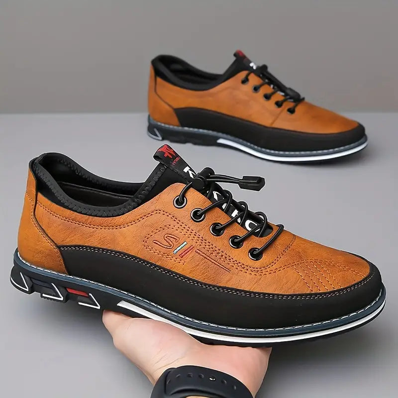 Men's Classic Slip-On Leather Loafers with Contrast Laces