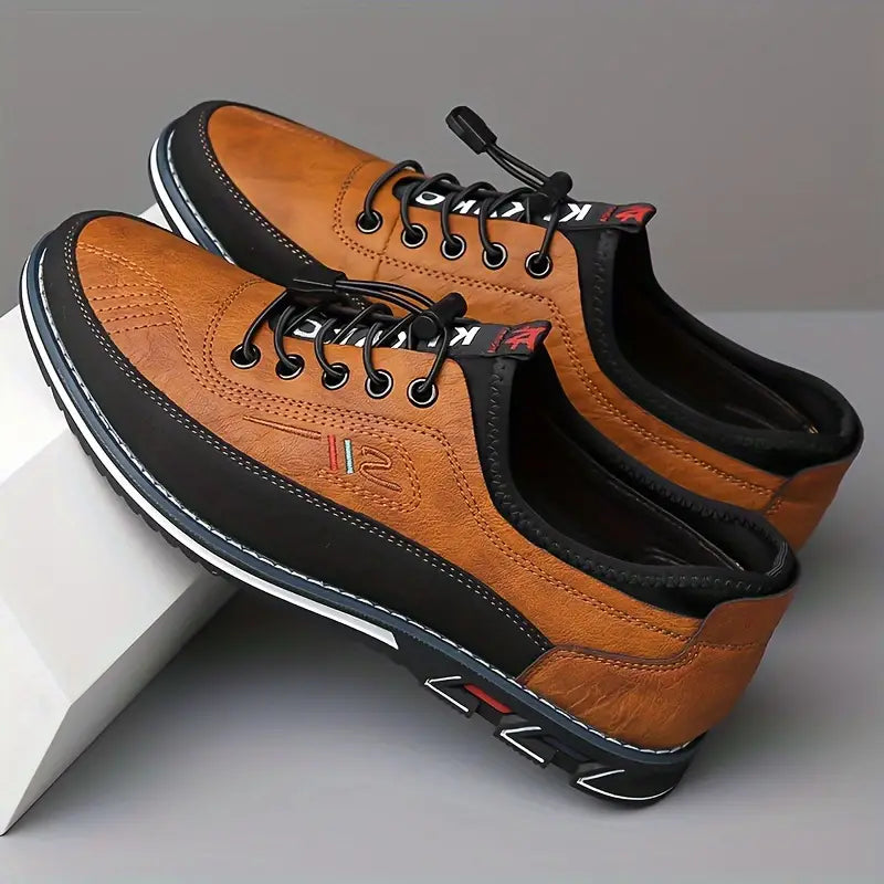 Men's Classic Slip-On Leather Loafers with Contrast Laces