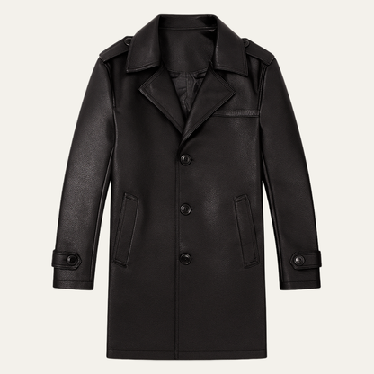 Classic Men's Dark Brown Executive Leather Trench Coat - OutfitLondon