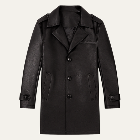 Classic Men's Dark Brown Executive Leather Trench Coat - OutfitLondon