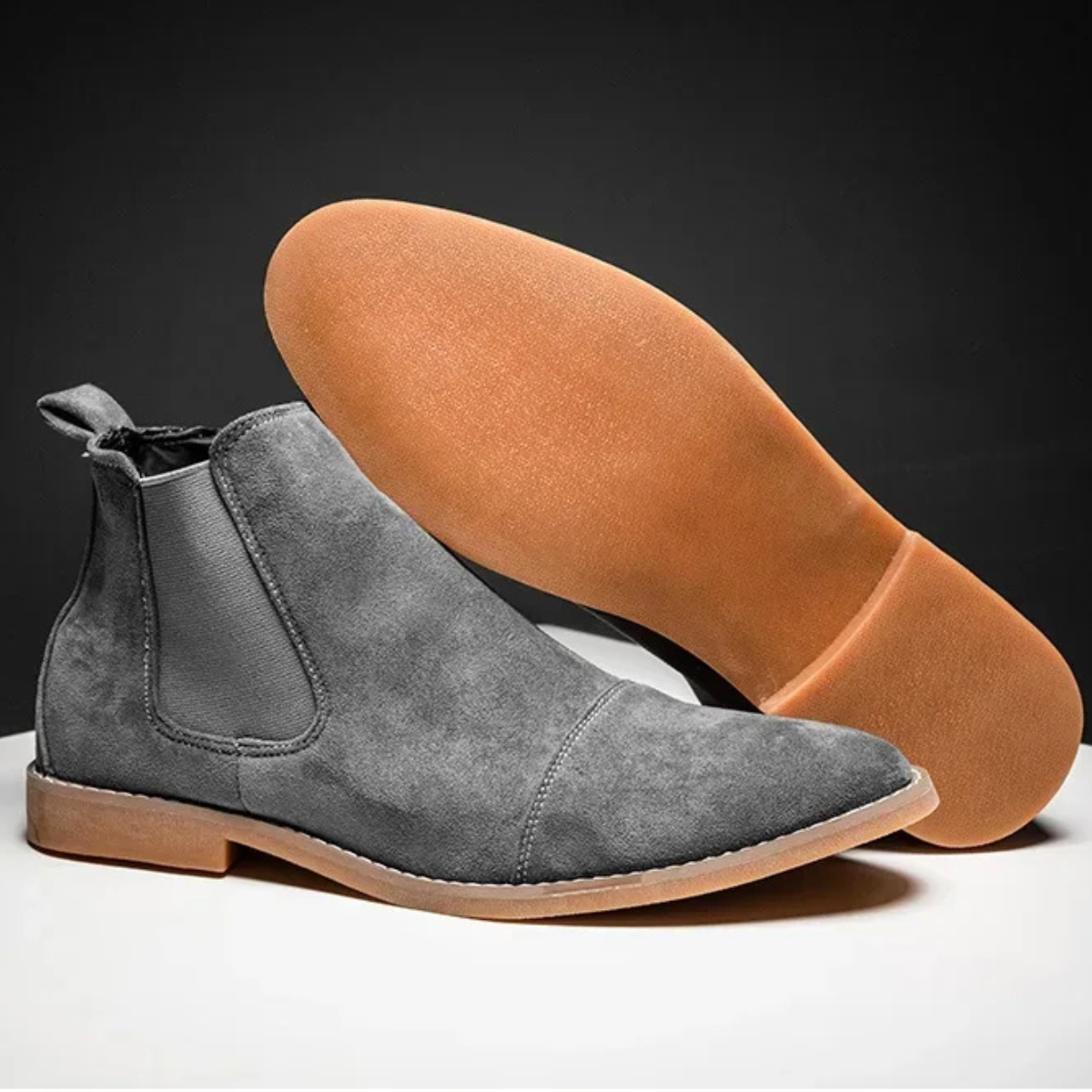 Men's Brown Suede Chelsea Boots with Stretch Sides