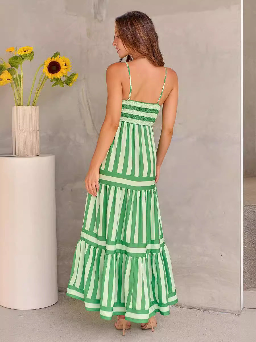 Women's Casual Striped Cotton Suspender Dress