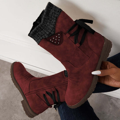 Waterproof Suede Block Heel Ankle Boots Side Zipper Booties