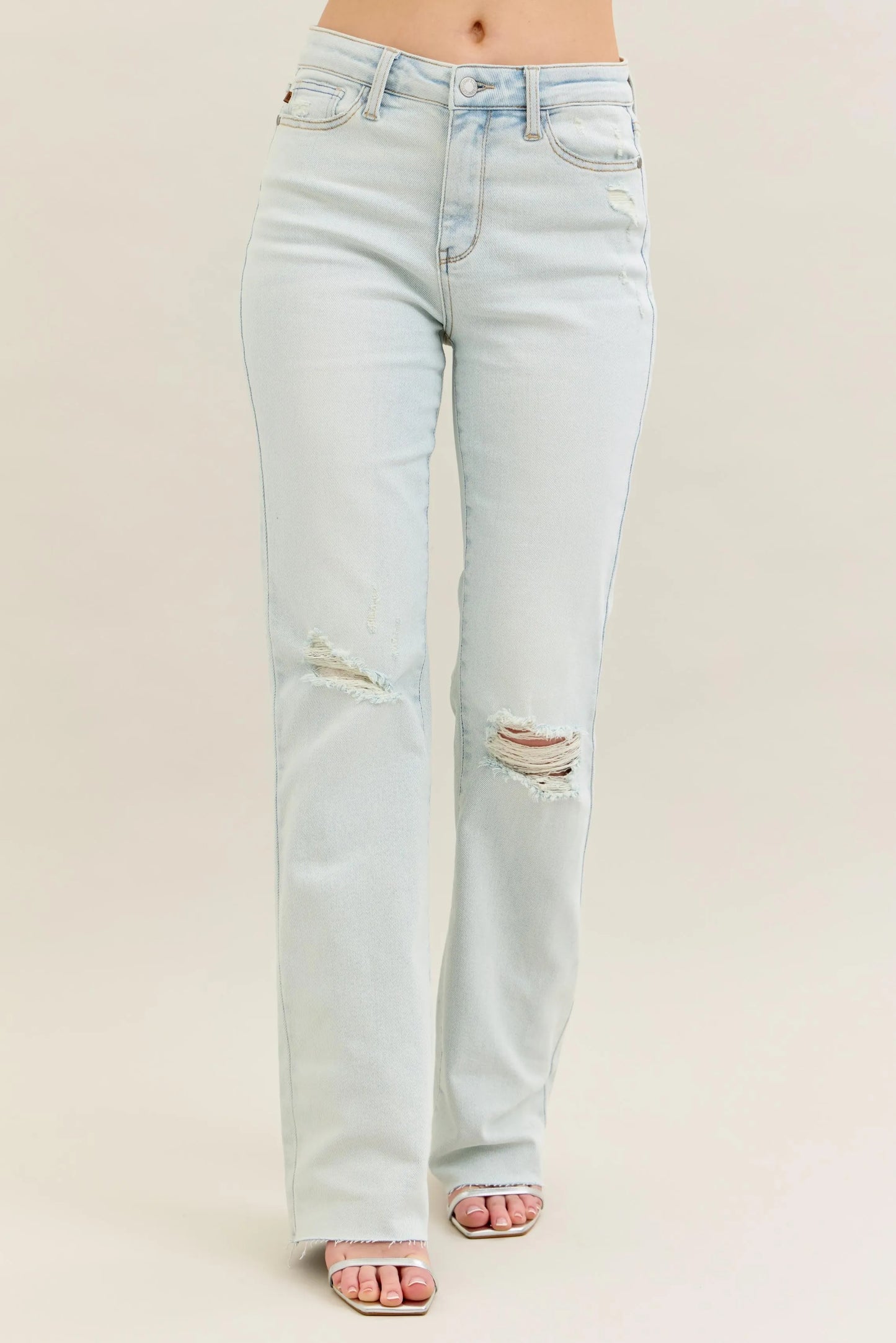 Relaxed Fit Women's Distressed Bootcut Jeans Plus Size Stretch Jeans - OutfitLondon