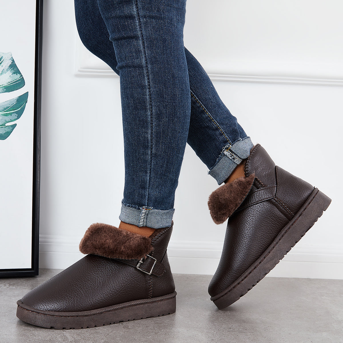Warm Fur Lining Winter Booties Furry Waterproof Ankle Snow Boots