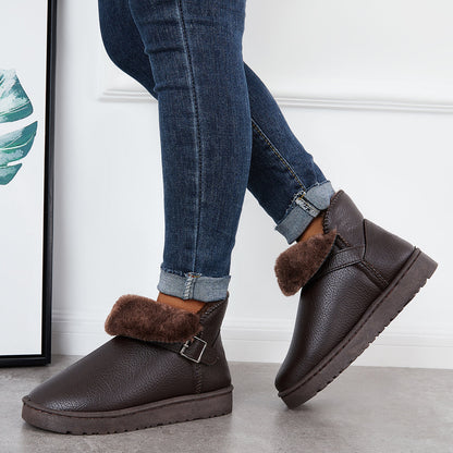 Warm Fur Lining Winter Booties Furry Waterproof Ankle Snow Boots