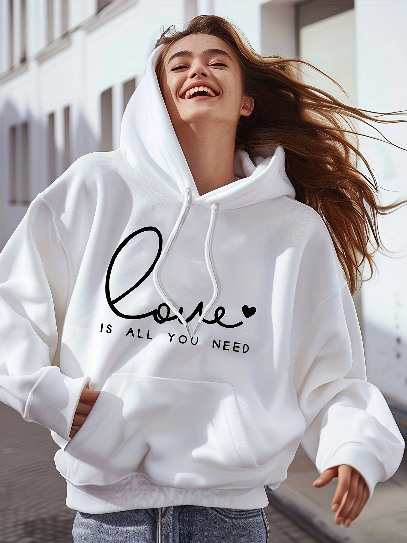 Soft Ladies Oversized Hoodie with Cute Heart Pocket - OutfitLondon