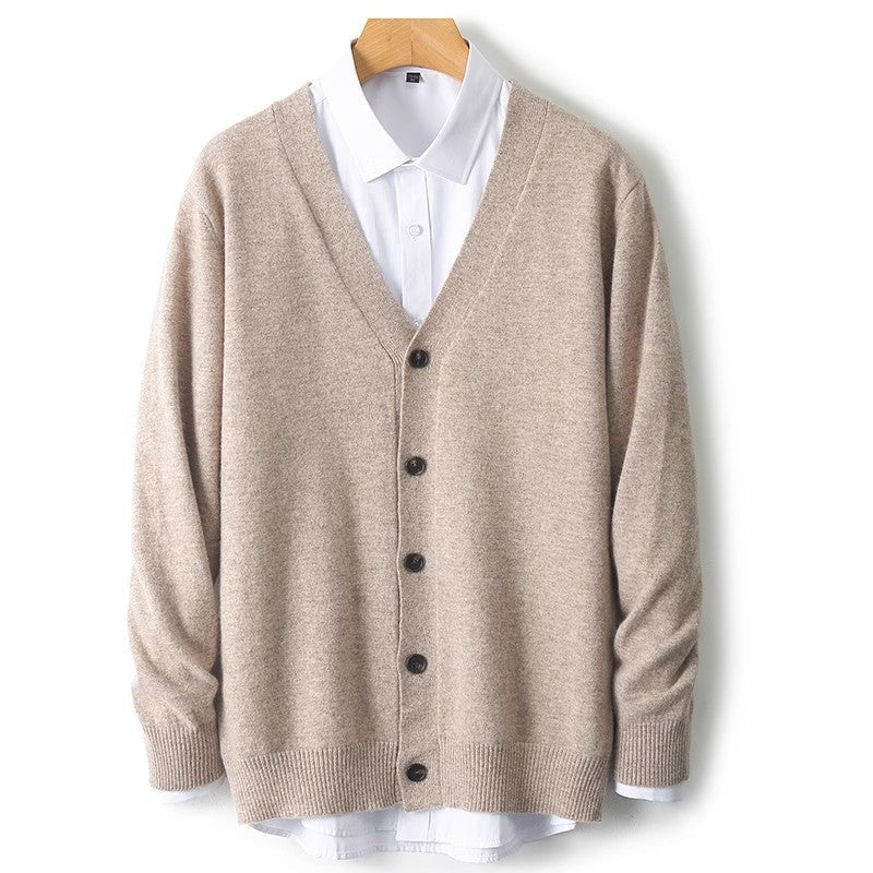 Traditional Crew Neck Mens Cardigan Sweater
