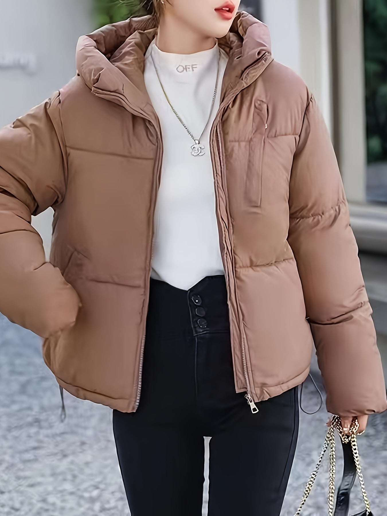 Cozy Ladies Short Down Jacket With Hood - OutfitLondon