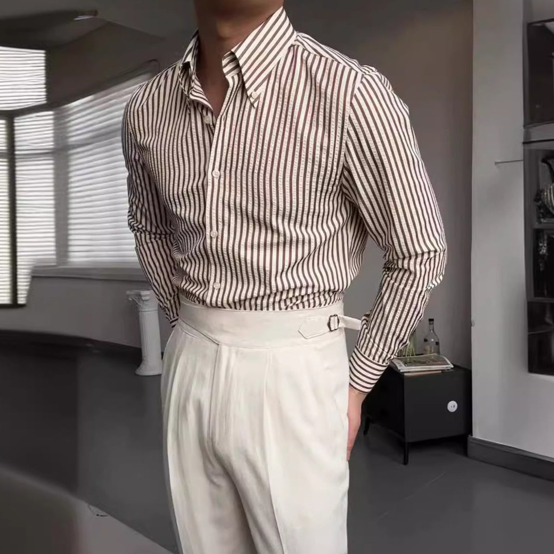 Stylish Mens Thin Stripe Dress Shirt - OutfitLondon
