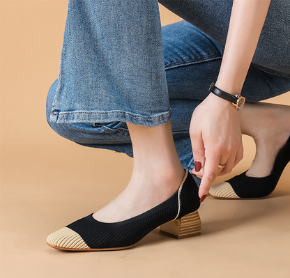Comfortable Classy Knit Cap Toe Flats-Black Apricot