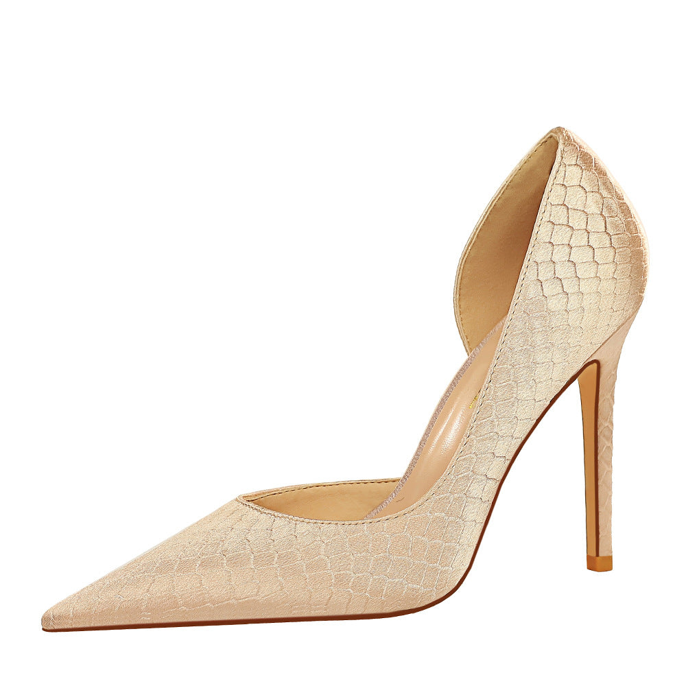 Women's Pointed Stiletto Heels with Textured Luxury Finish