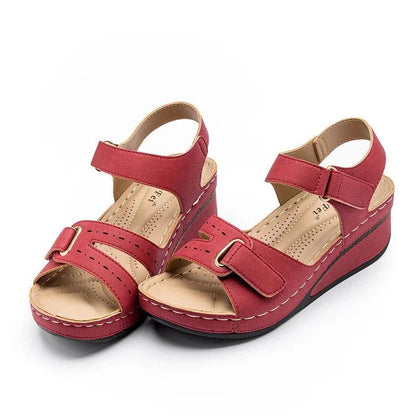 Orthopedic Wedge Velcro Leather Sandals For Women Casual Breathable Hollow Out
