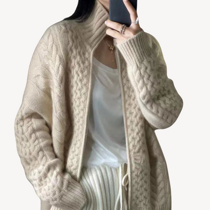 Warm Women's Zip Up Cable Sweater