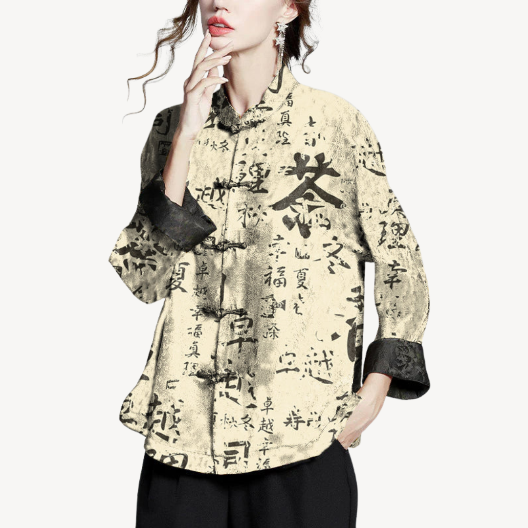 Traditional Asian Print Relaxed Fit Women's Blouse Shirt