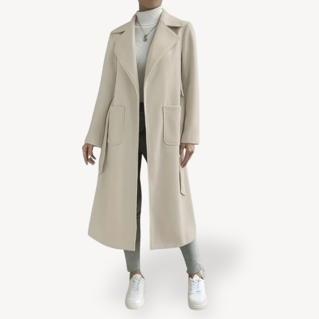 Ladies Warm Overcoat with Large Pockets - OutfitLondon