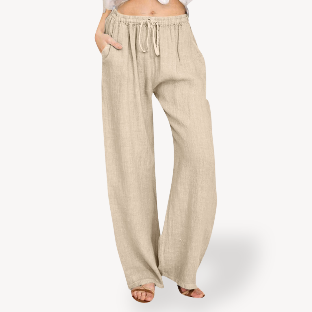 Relaxed Fit Linen Drawstring Trousers for Women