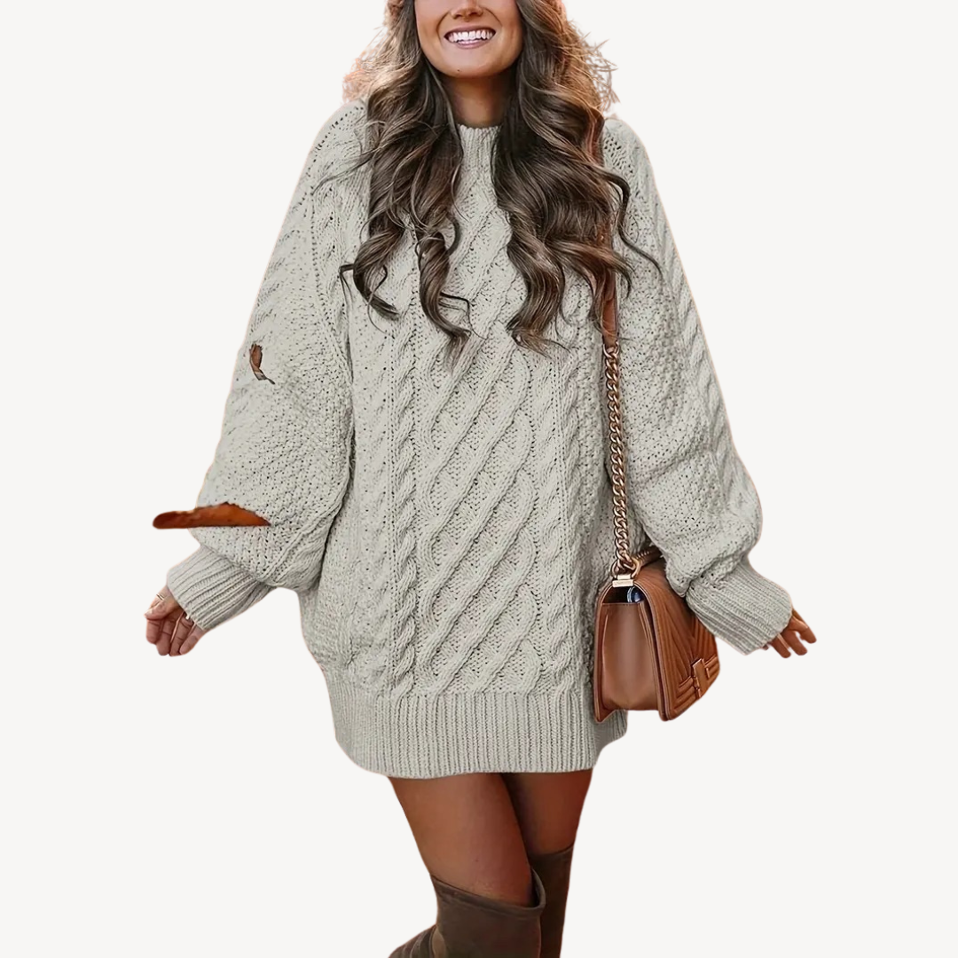 Cozy Women's Crew Neck Sweater Dress - OutfitLondon