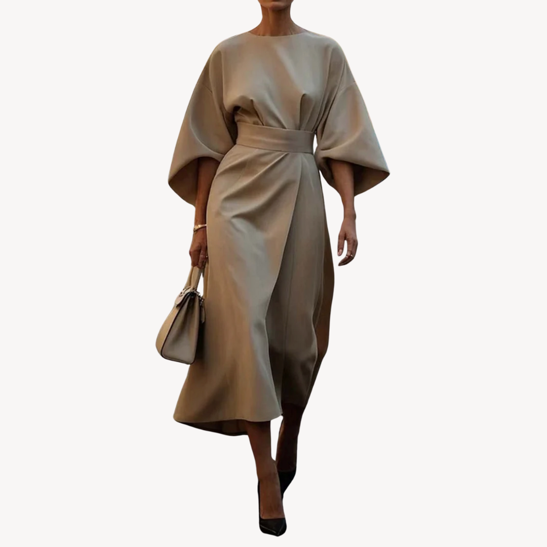 Casual Waist Tie Midi Dress - OutfitLondon
