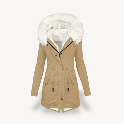 Ladies Synthetic Fur Hooded Coat Jacket