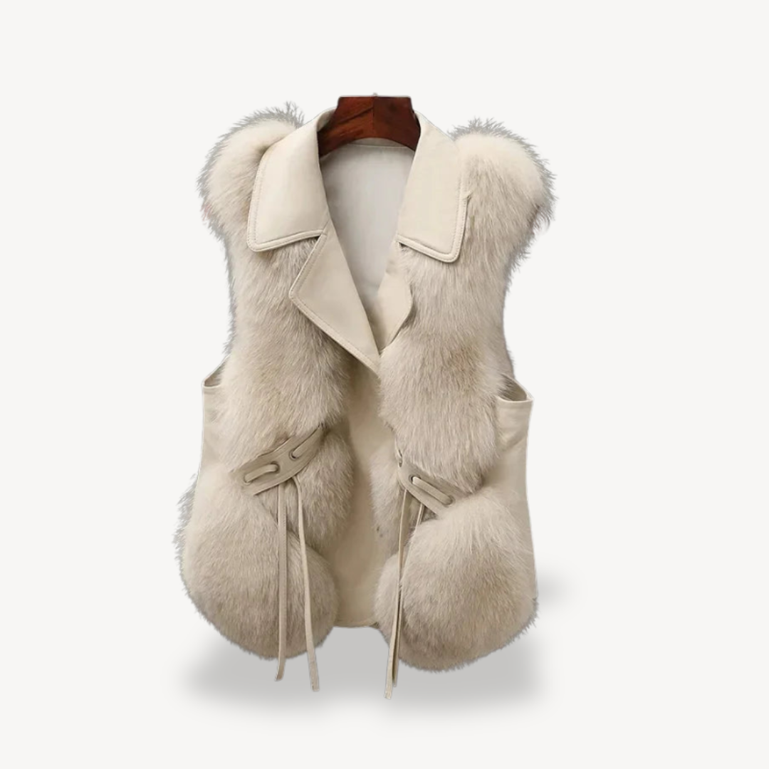 Synthetic Fur Faux Leather Waistcoat for Ladies - OutfitLondon
