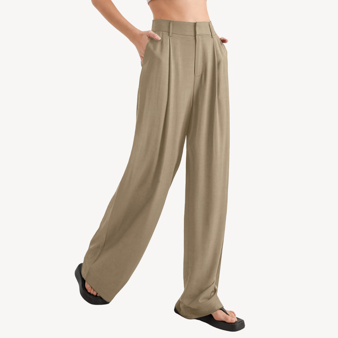 Ladies Comfortable Flowy Wide Leg Trousers - OutfitLondon