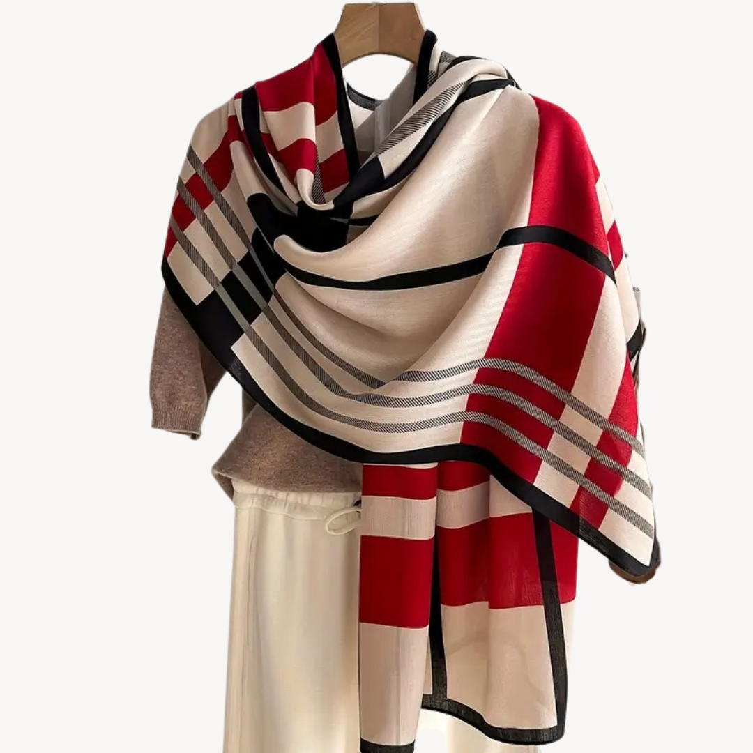 Classic Red Checkered Wrap Scarf for Ladies - OutfitLondon