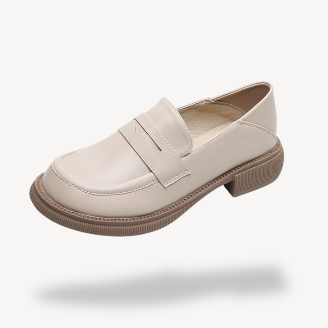Ladies Synthetic Leather Block Heel Loafers
