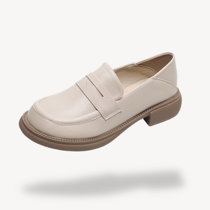 Ladies Synthetic Leather Block Heel Loafers