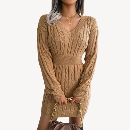 Cozy V Neck Sweater Dress