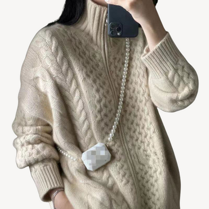 Warm Women's Zip Up Cable Sweater - OutfitLondon