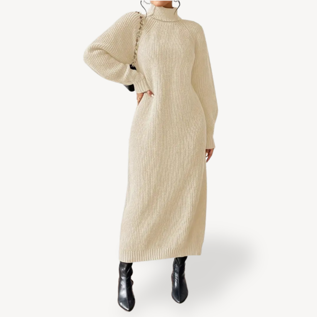 Textured Crew Neck Winter Dress for Ladies - OutfitLondon