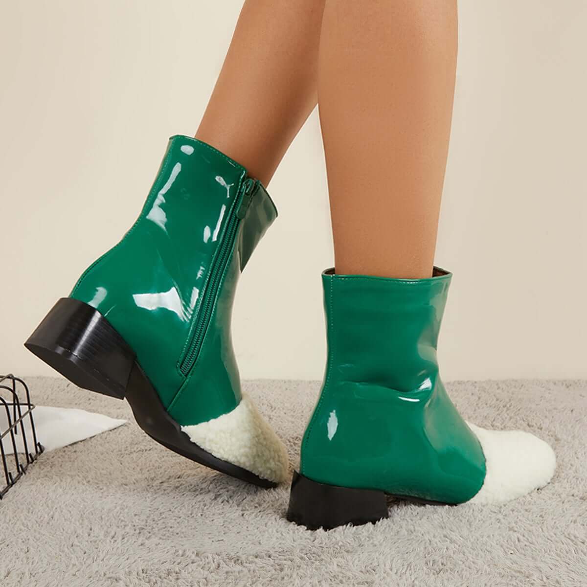 Winter Leather Waterproof Ankle Boots Block Heel Warm Snow Booties