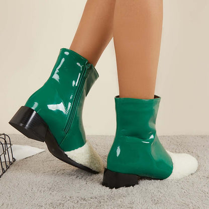 Winter Leather Waterproof Ankle Boots Block Heel Warm Snow Booties