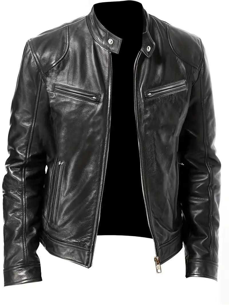 Men's Leather Look Motorcycle Jacket - OutfitLondon