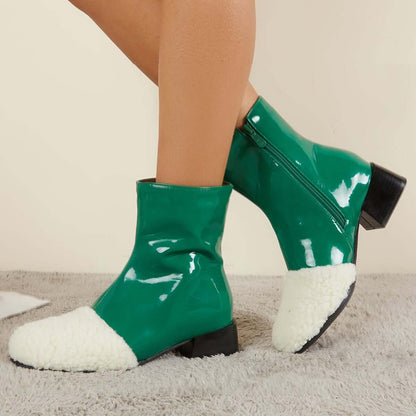 Winter Leather Waterproof Ankle Boots Block Heel Warm Snow Booties