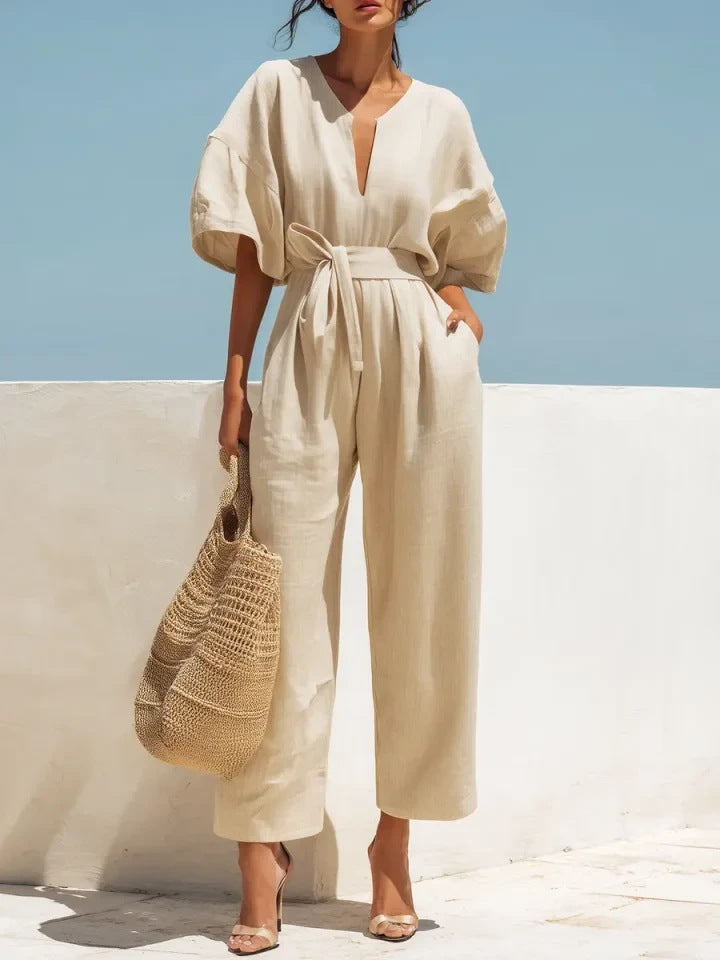 Women's Classic V-Neck Solid Color Jumpsuit