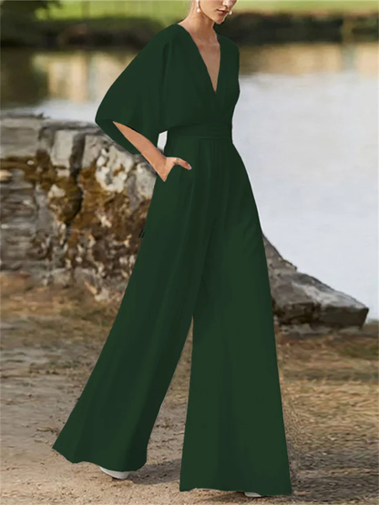 Comfortable Women's Relaxed Fit V Neck Jumpsuit