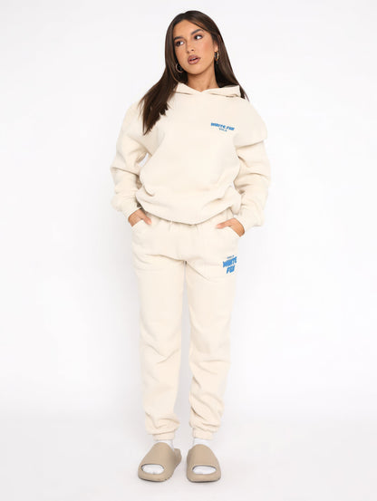 Women's Two-Piece Tracksuit Hoodie And Pants Set White - OutfitLondon