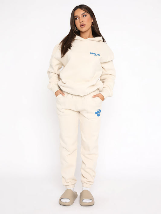 Women's Two-Piece Tracksuit Hoodie And Pants Set White - OutfitLondon